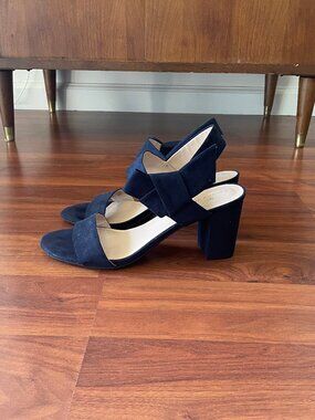 Bandolino Navy Bow Suede Block Heel Sandal